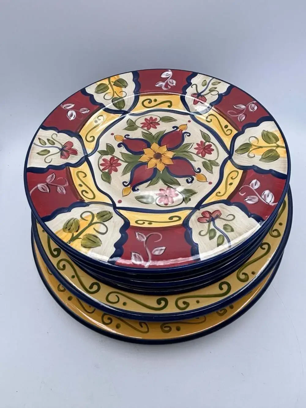 Pier 1 Vallarta Handpainted Earthenware Salad Plates Set Of 7